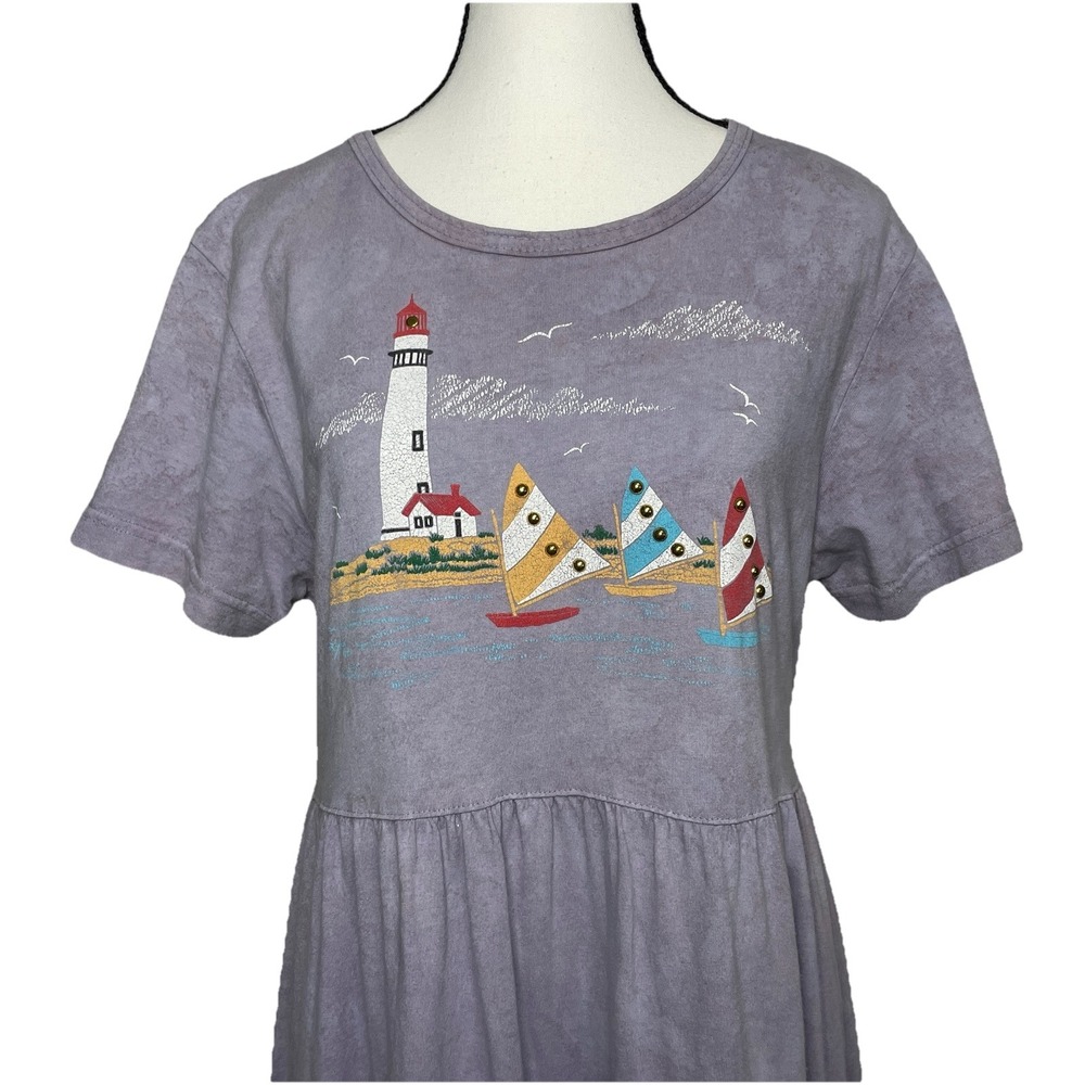 VTG Cactus Bay Apparel By‎ Lynee Maxi Dress Womens Large Purple Cotton Nautical
